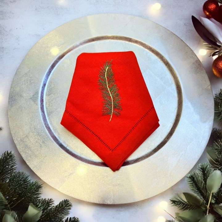 Christmas napkin set - Pine leaf embroidery